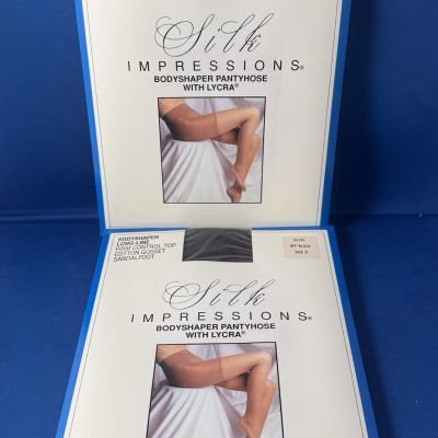 2 Silk Impressions Bodyshaper Pantyhose With Lycra Size D Off Black Color